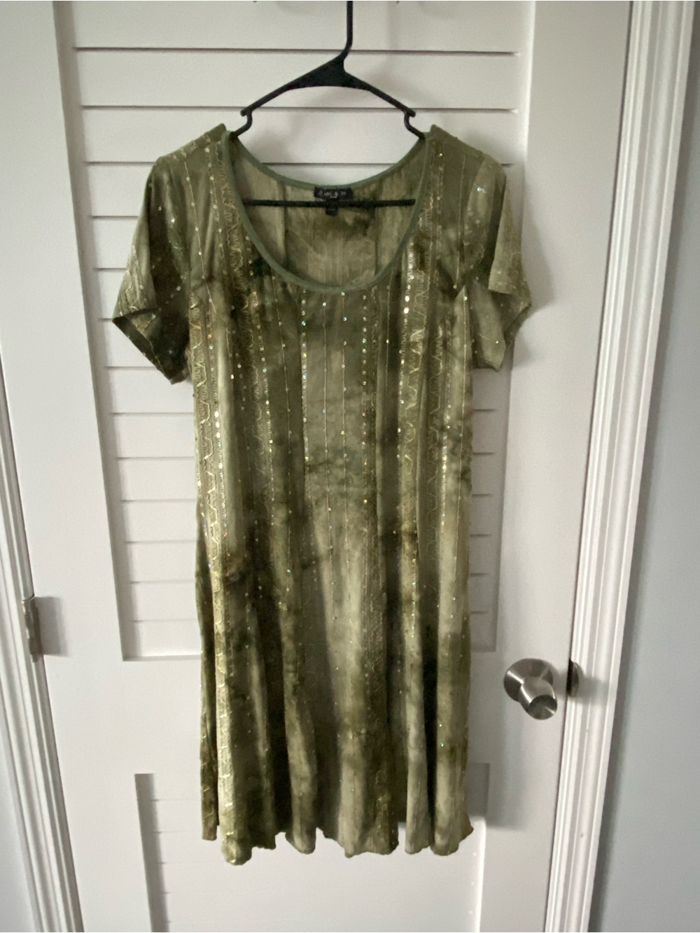 Sami & Jo Plus Green Sequin Acid Wash Fit and Flare Midi Dress Size 1X